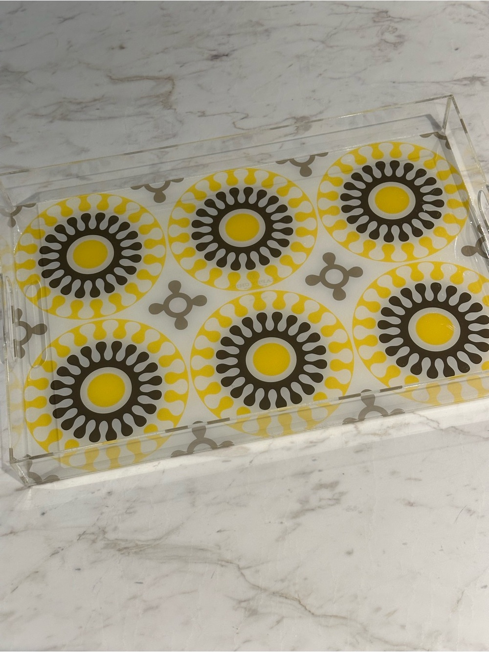 Jonathan Adler Happy Chic Acrylic Grey and Yellow Pattern Tray